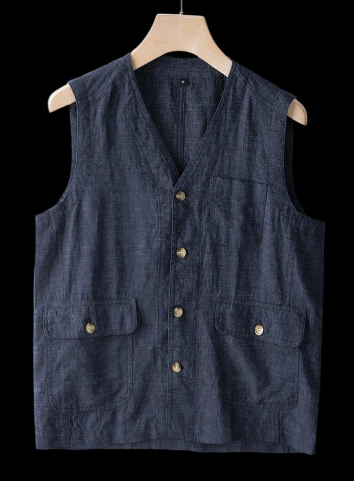 Theodore | Mens Jumper Linen Sleeveless Button-Front Vest