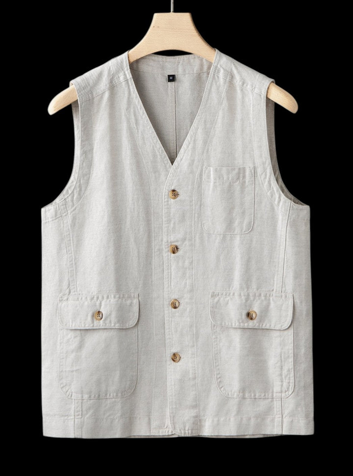 Theodore | Mens Jumper Linen Sleeveless Button-Front Vest