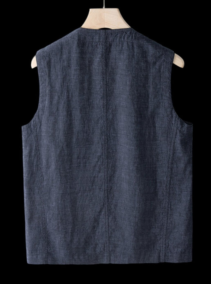 Theodore | Mens Jumper Linen Sleeveless Button-Front Vest