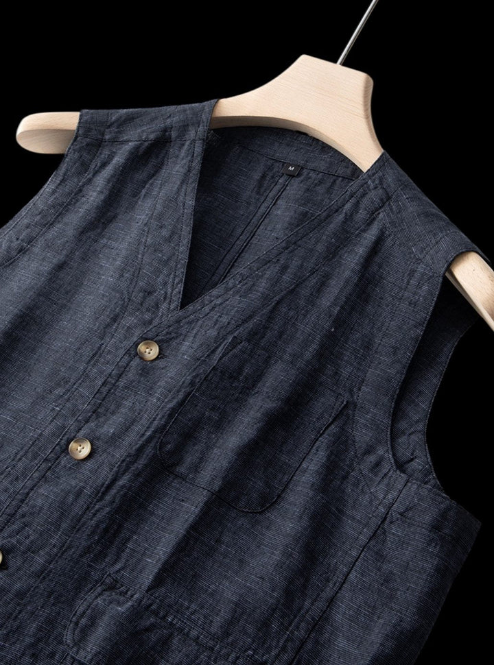 Theodore | Mens Jumper Linen Sleeveless Button-Front Vest