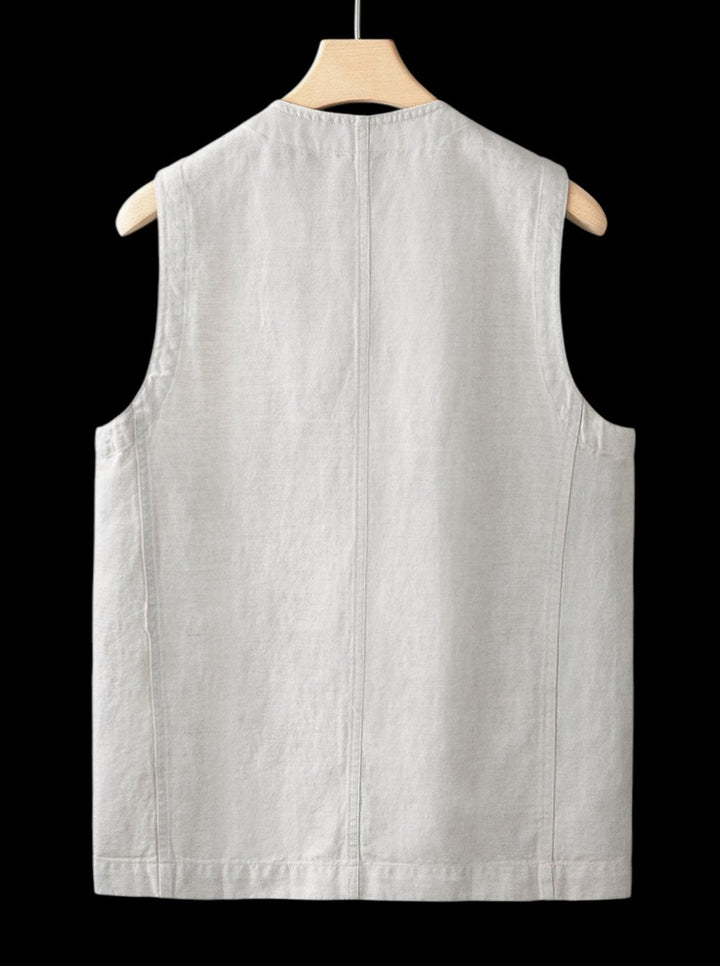 Theodore | Mens Jumper Linen Sleeveless Button-Front Vest