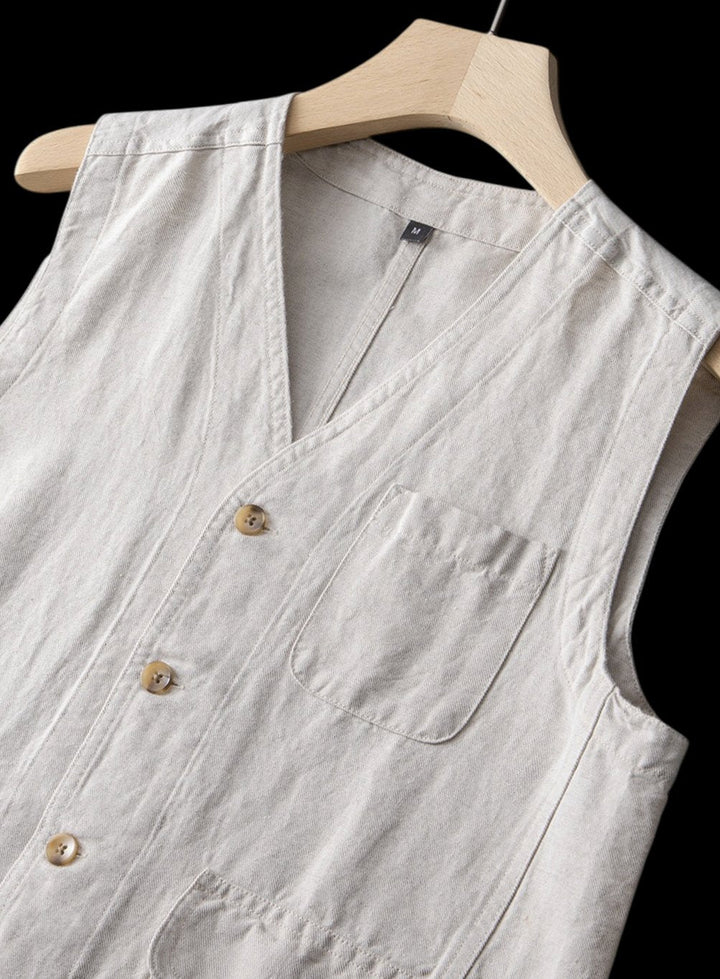 Theodore | Mens Jumper Linen Sleeveless Button-Front Vest