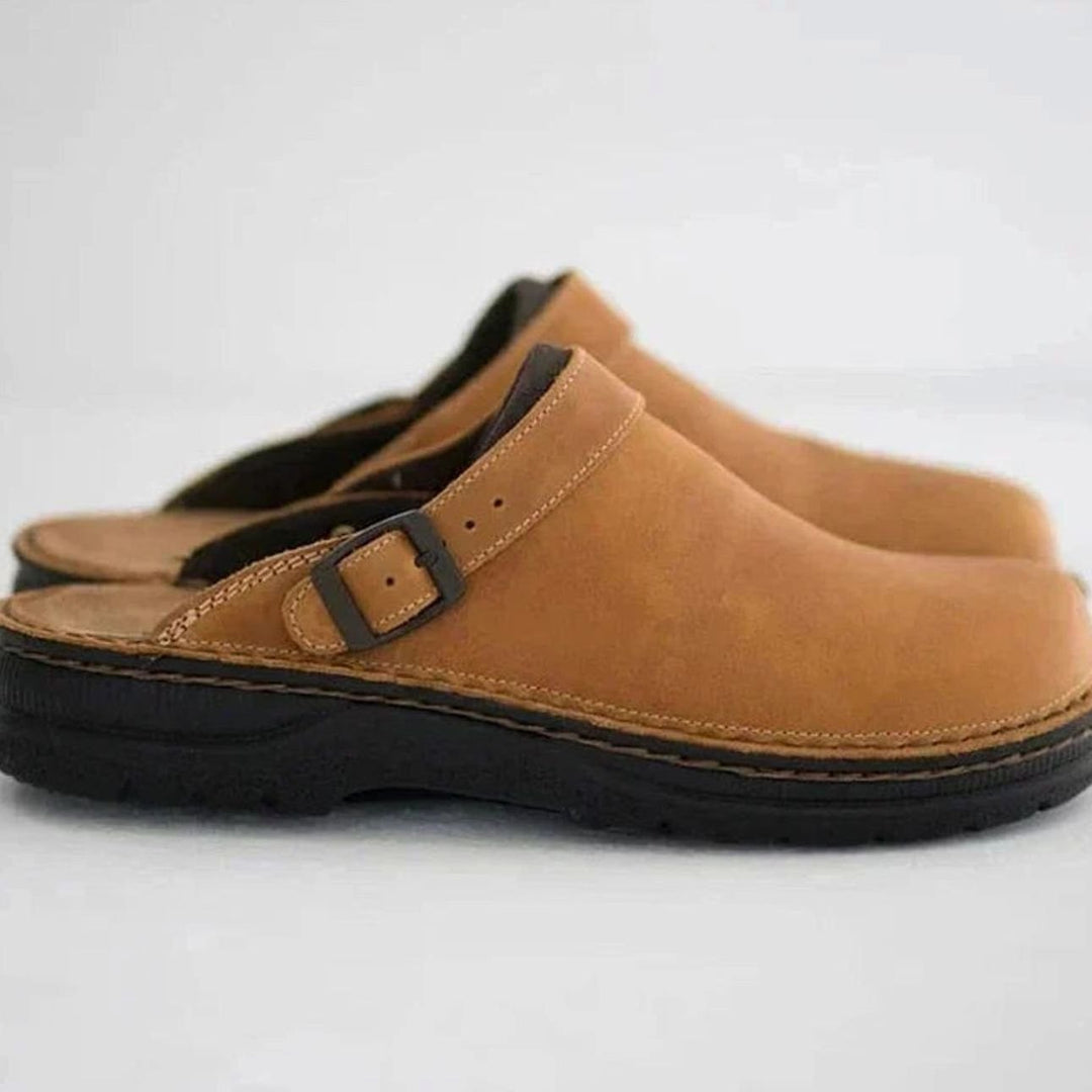 James | Men's Orthopedic Buckle Leather Slip-On Clogs