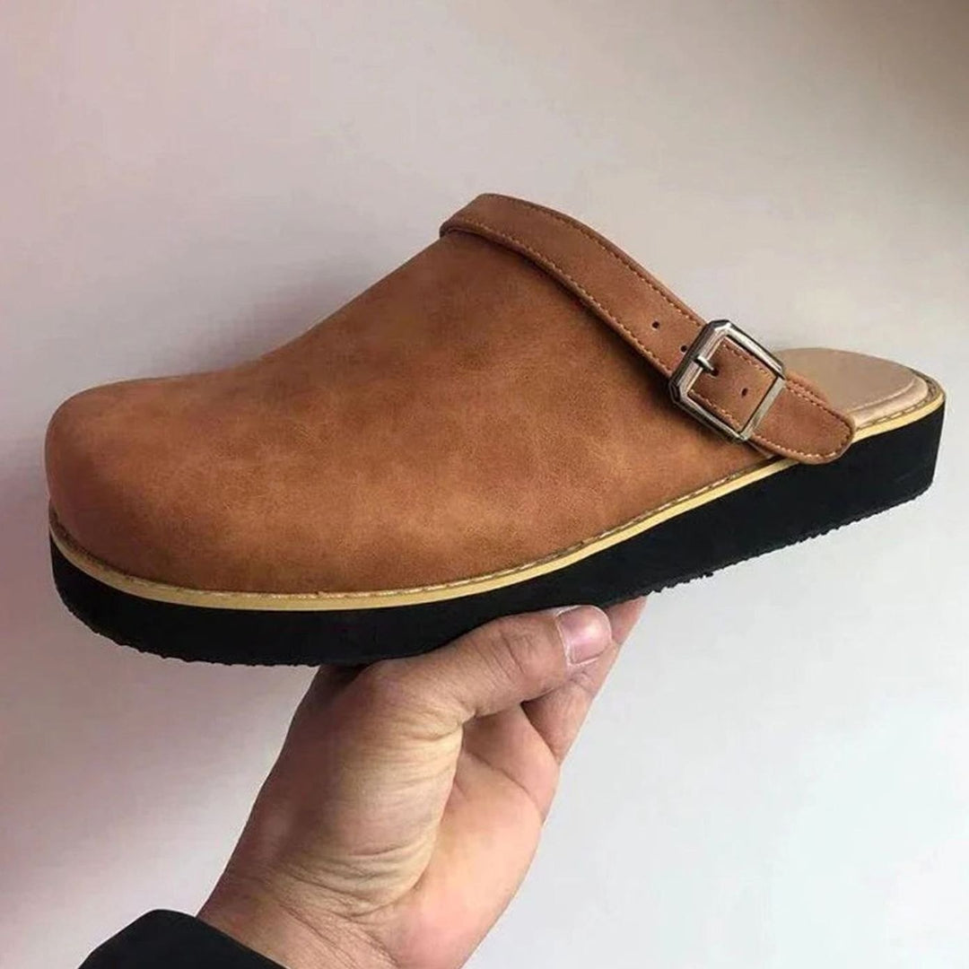 James | Men's Orthopedic Buckle Leather Slip-On Clogs