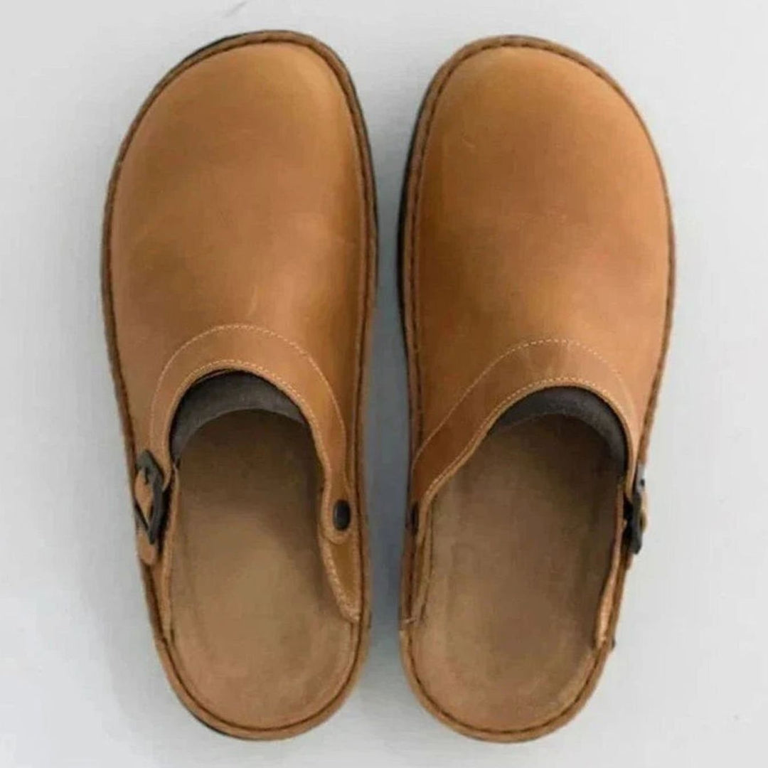James | Men's Orthopedic Buckle Leather Slip-On Clogs