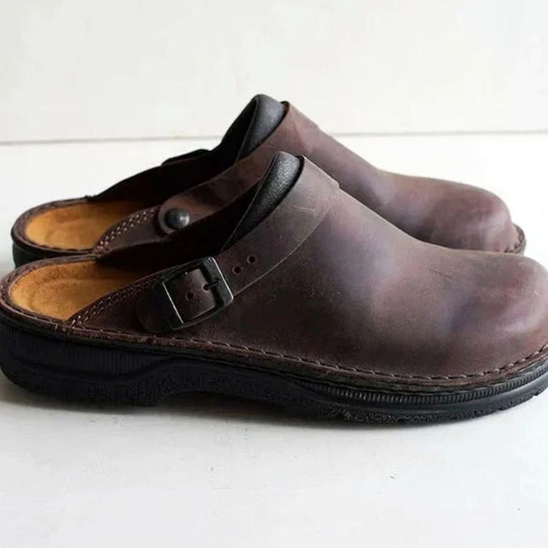 James | Men's Orthopedic Buckle Leather Slip-On Clogs