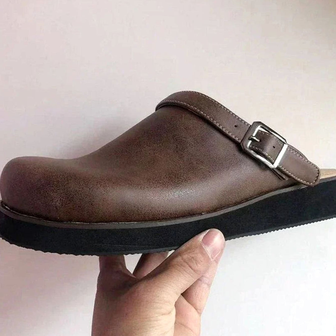 James | Men's Orthopedic Buckle Leather Slip-On Clogs
