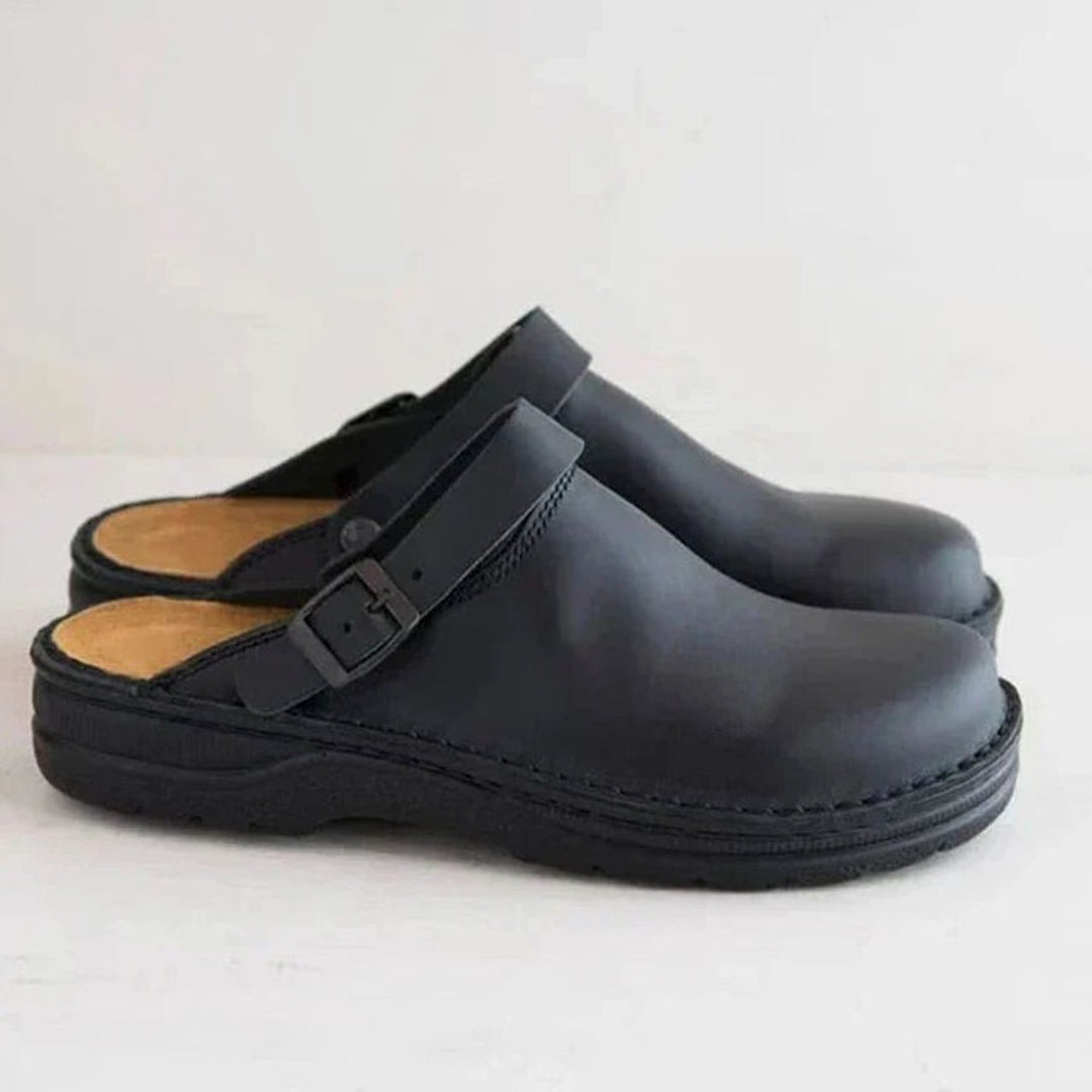 James | Men's Orthopedic Buckle Leather Slip-On Clogs