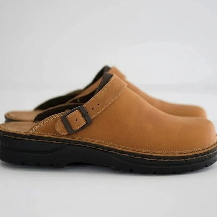 James | Men's Orthopedic Buckle Leather Slip-On Clogs