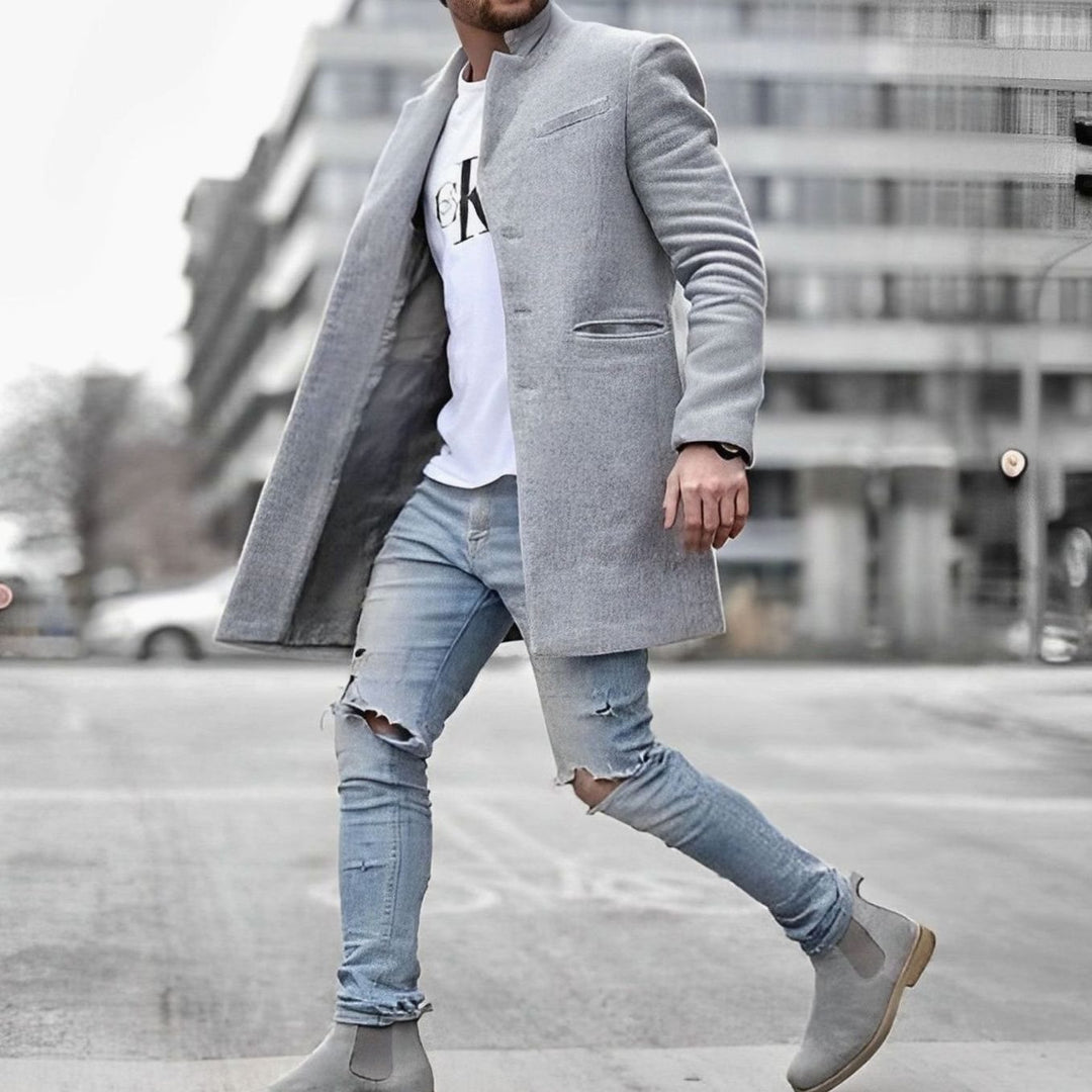 Logan | Men's Slim-Fit Mid-Length Mens Winter Coat Stand Collar Overcoat