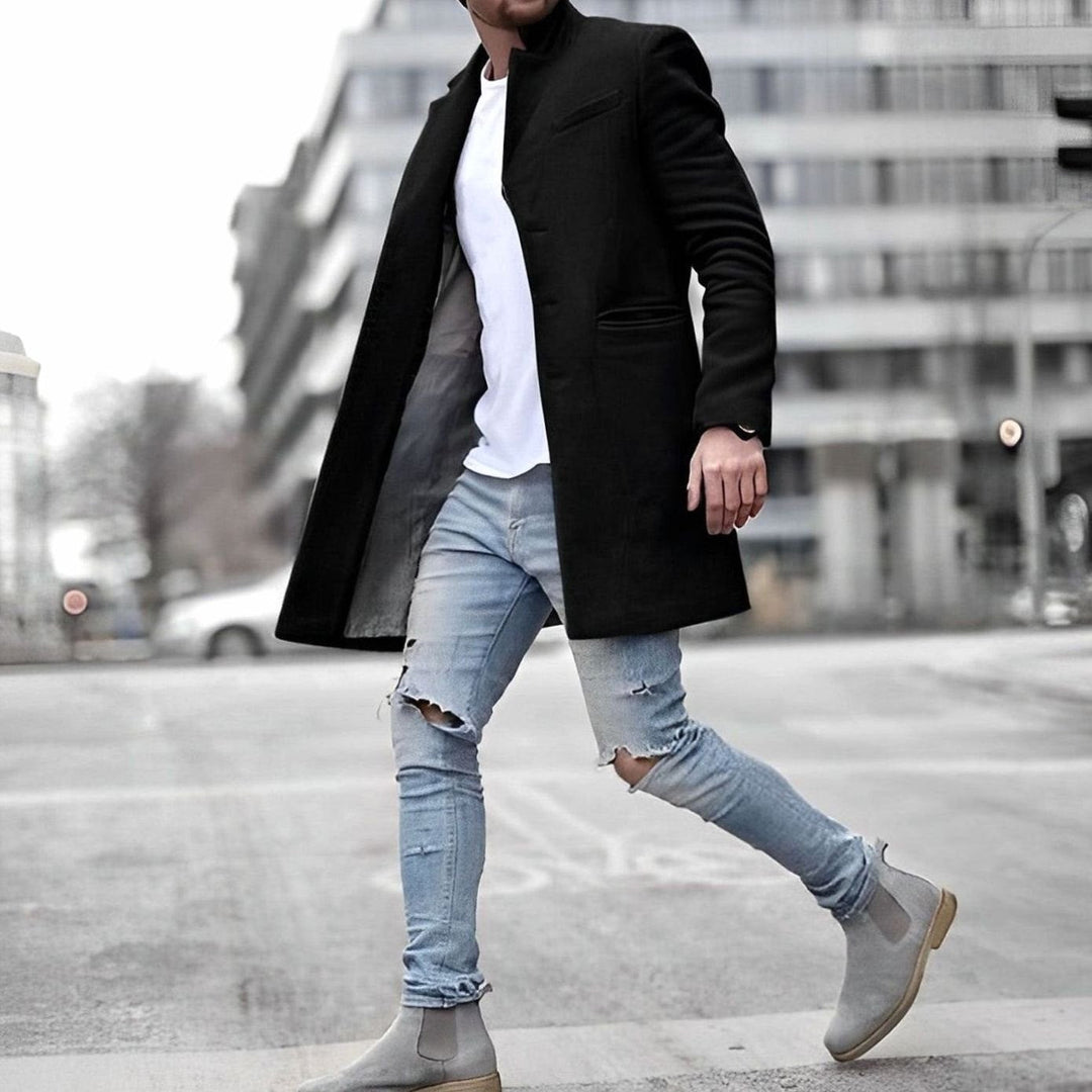 Logan | Men's Slim-Fit Mid-Length Mens Winter Coat Stand Collar Overcoat
