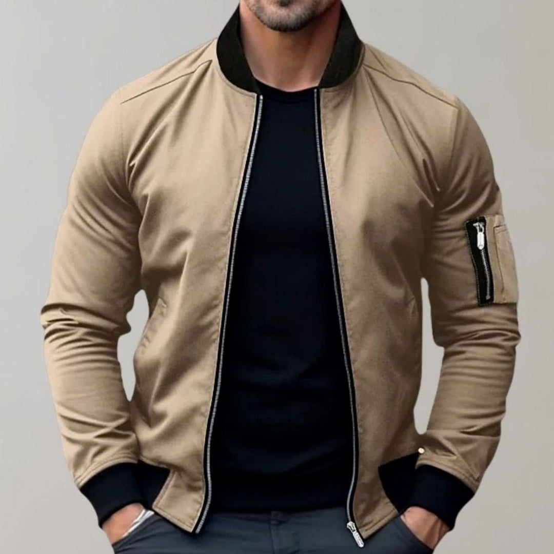William | Men's Slim-Fit Zip-Up Bomber Jacket Raglan Sleeve Pockets