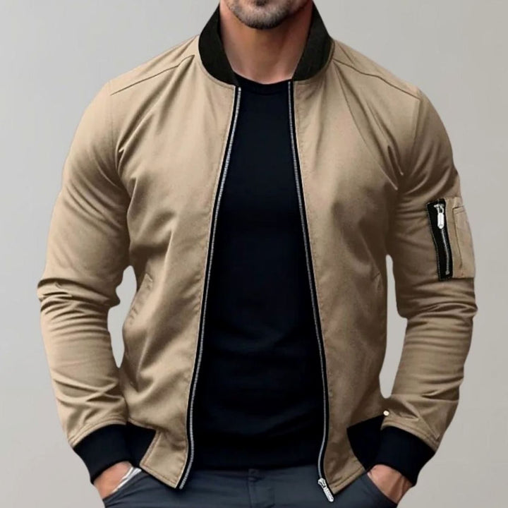 William | Men's Slim-Fit Zip-Up Bomber Jacket Raglan Sleeve Pockets