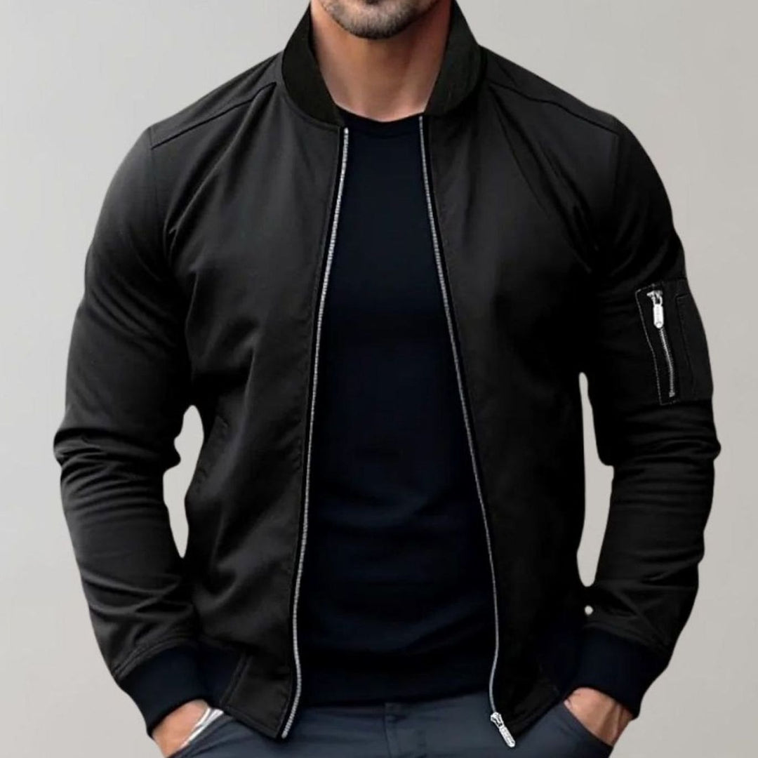 William | Men's Slim-Fit Zip-Up Bomber Jacket Raglan Sleeve Pockets