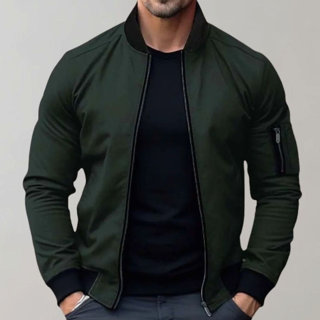 William | Men's Slim-Fit Zip-Up Bomber Jacket Raglan Sleeve Pockets