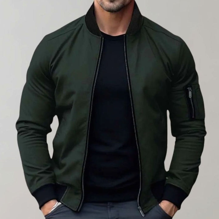 William | Men's Slim-Fit Zip-Up Bomber Jacket Raglan Sleeve Pockets