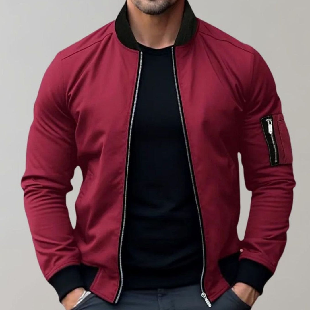 William | Men's Slim-Fit Zip-Up Bomber Jacket Raglan Sleeve Pockets