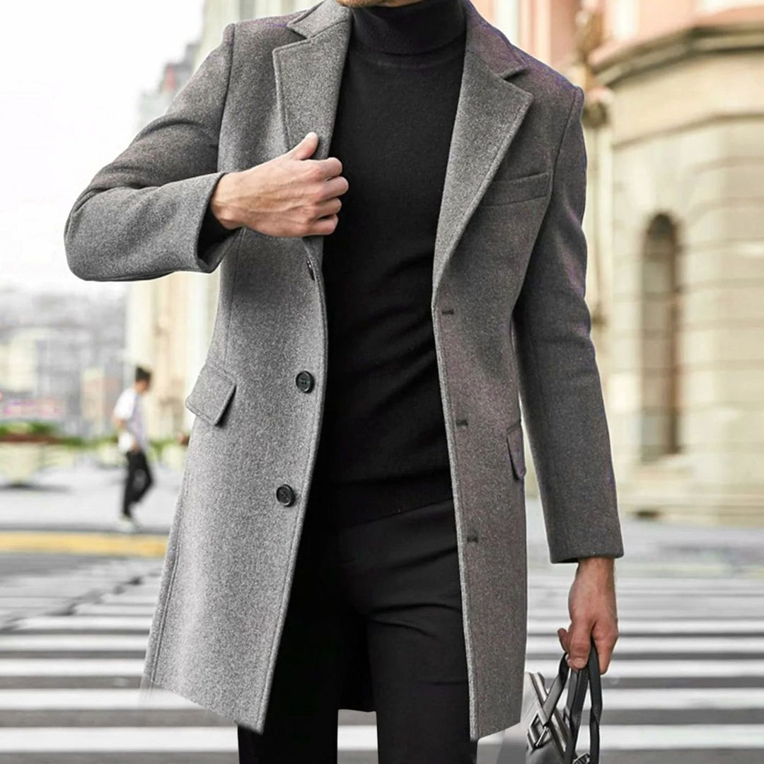 Matthew | Men's Winter Coat Single-Breasted Notched Lapel Long Overcoat