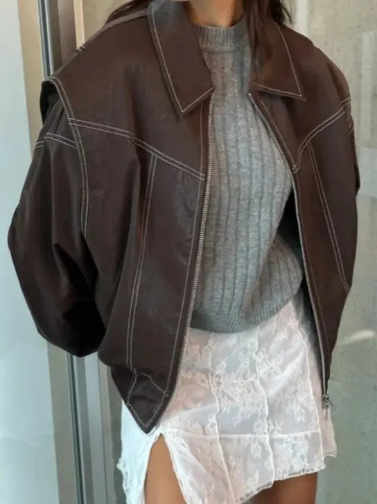 Ingrid | Oversized Leather Bomber Jacket