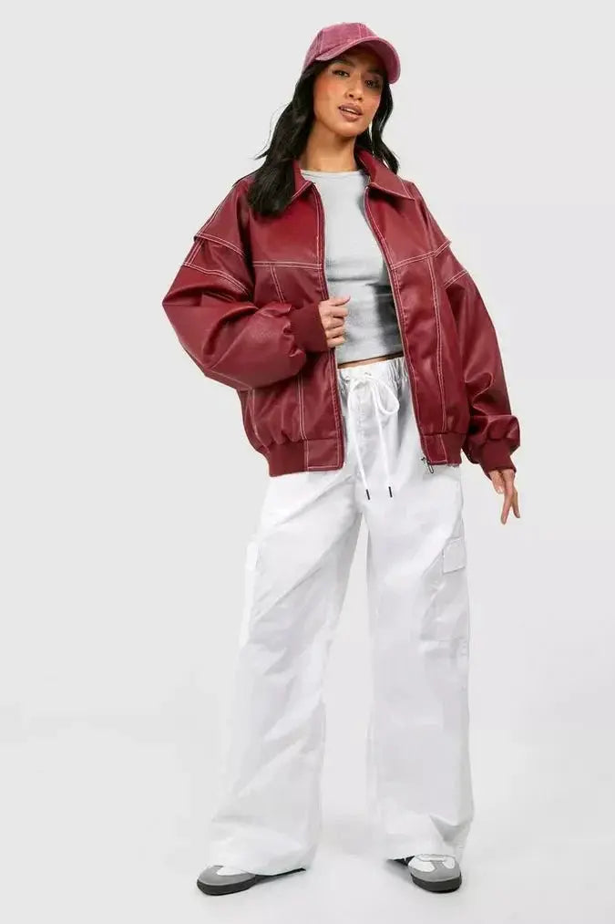 Ingrid | Oversized Leather Bomber Jacket