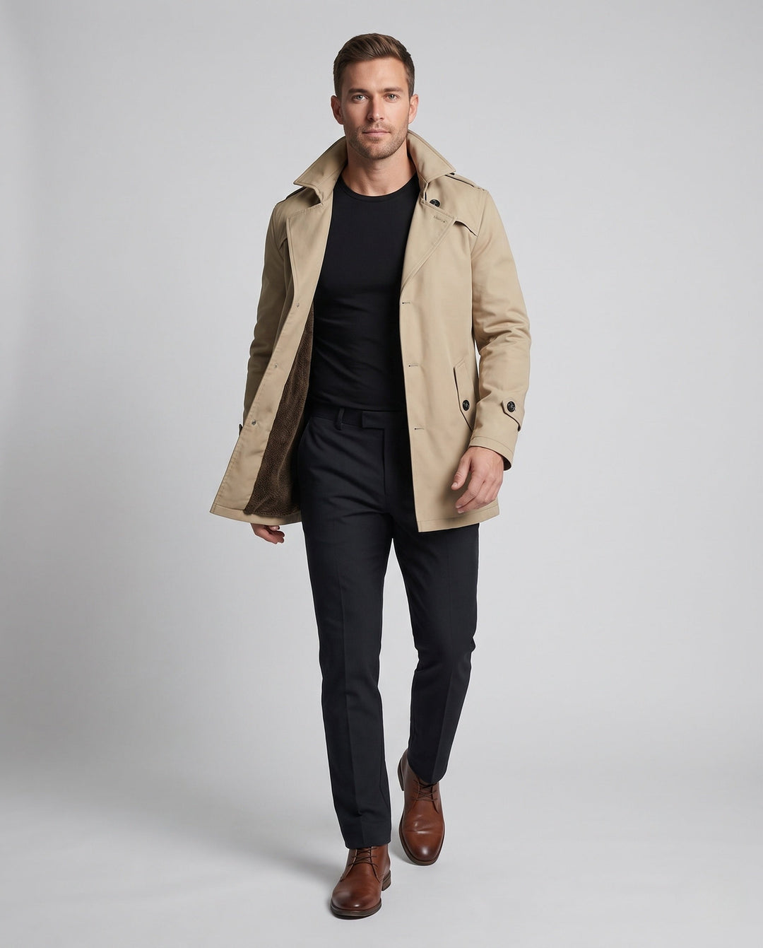 Men's Canvas Field Coat with Teddy Lining, Notched Collar and Epaulettes Hudson & Parker