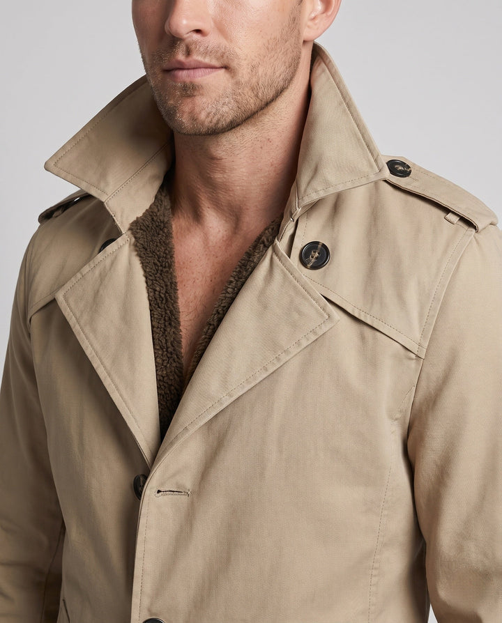 Men's Canvas Field Coat with Teddy Lining, Notched Collar and Epaulettes Hudson & Parker