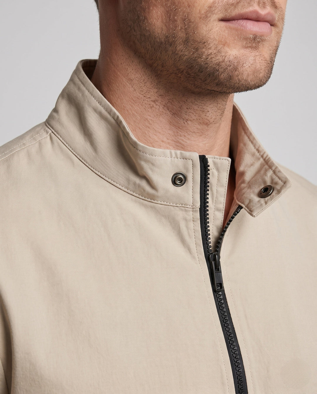 Men's Lightweight Harrington Jacket with Stand-Up Collar, Zipper, Flap Pockets, and Elastic Hem Hudson & Parker