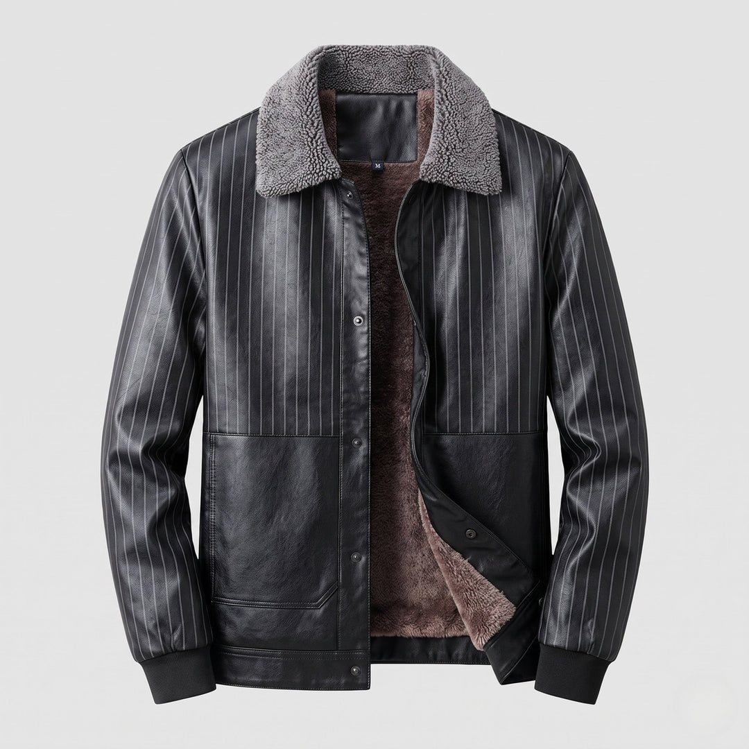 Men's faux leather blouson with pinstripe look and teddy lining Hudson & Parker