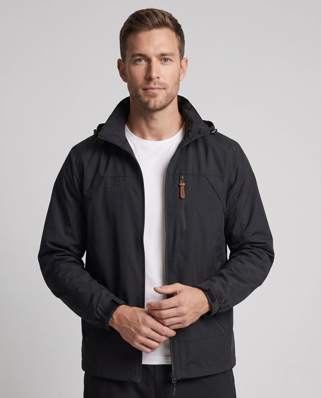 Men's lightweight windproof casual zip jacket with chest zipper pocket Hudson & Parker