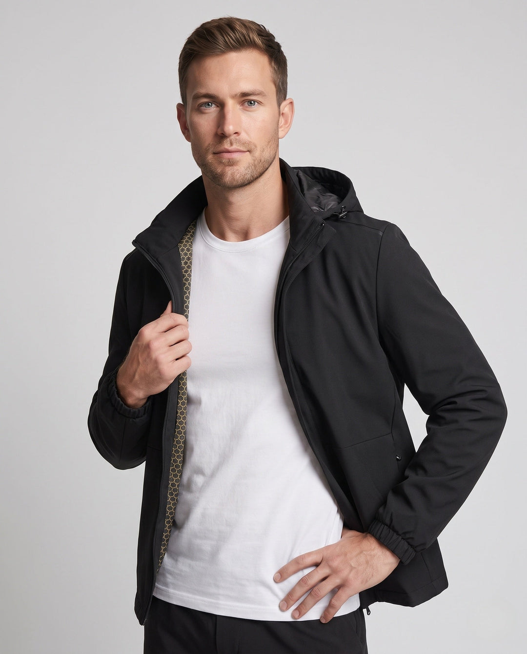 Men's Multifunctional Outdoor Jacket with Adjustable Hood Design Hudson & Parker