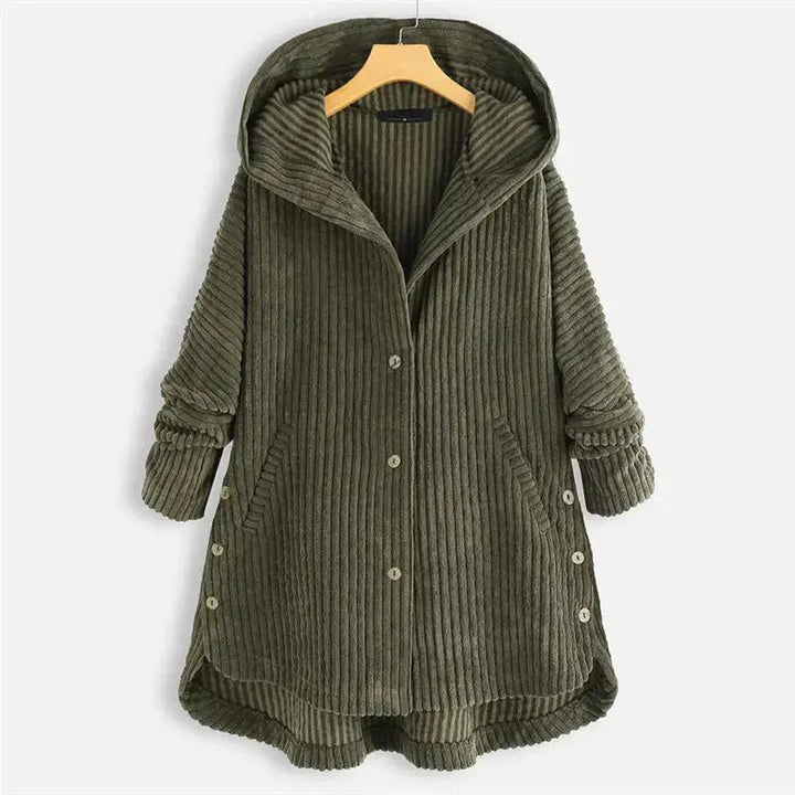 Mia - Stylish Hooded Ribbed Coat
