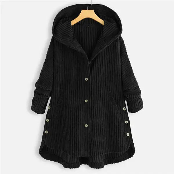 Mia - Stylish Hooded Ribbed Coat
