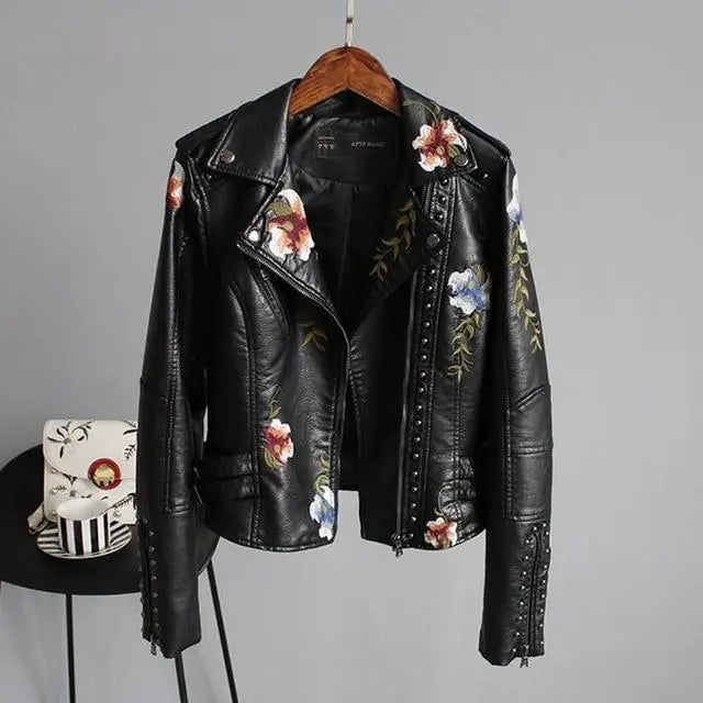 Ella | Stylish Embroidered Leather Jacket