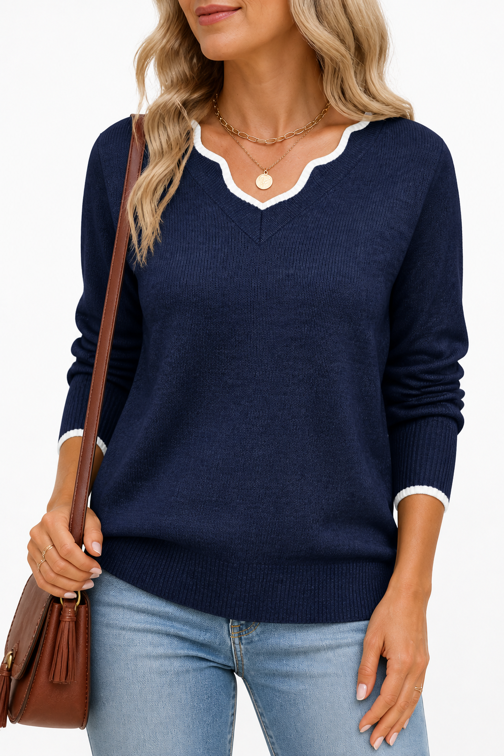 Hudson & Parker - Wavy-Trim V-Neck Knit Top