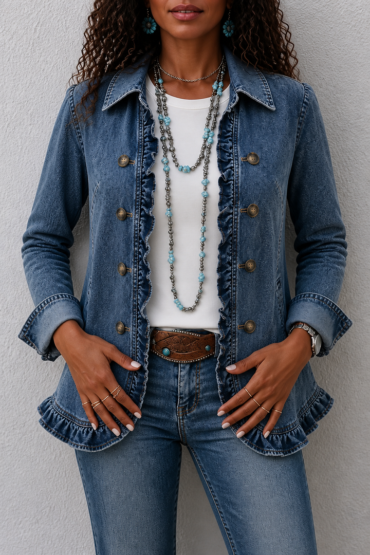 Hudson & Parker - Double Breasted Ruffle Denim Jacket