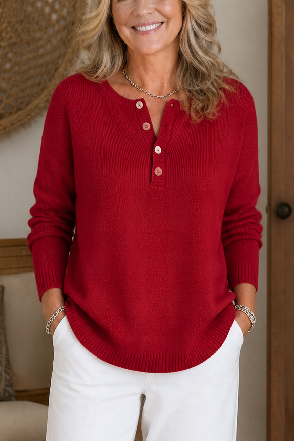 Hudson & Parker - V-Neck Button Placket Knit Sweater