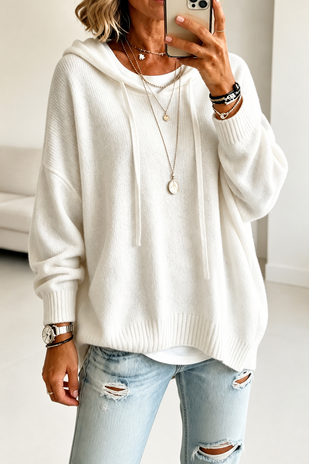 Hudson & Parker - Oversized Drawstring Hooded Knit Sweater