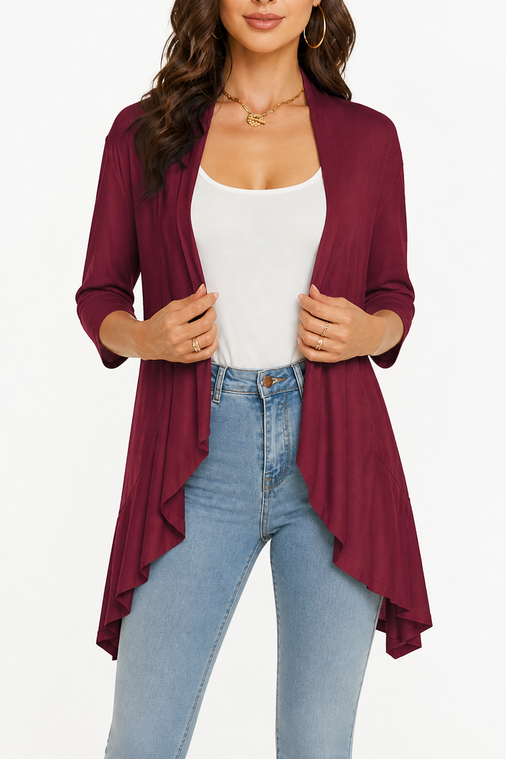 Hudson & Parker - 3/4 Sleeve Open Front Waterfall Cardigan