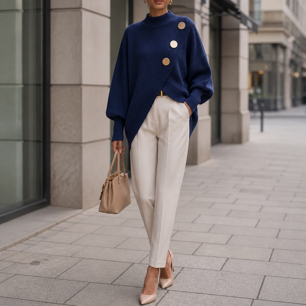 Hudson & Parker - Asymmetric Wrap-Front Lantern Sleeve Sweater