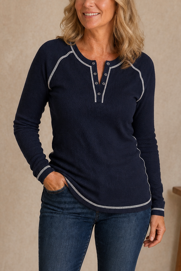 Hudson & Parker - Waffle Knit Contrast Stitch Henley Top