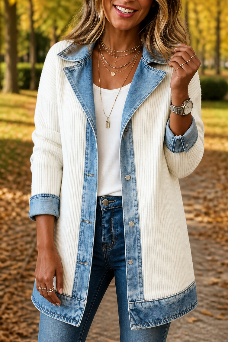 Hudson & Parker - Denim-Look Spliced Ribbed Knit Coat