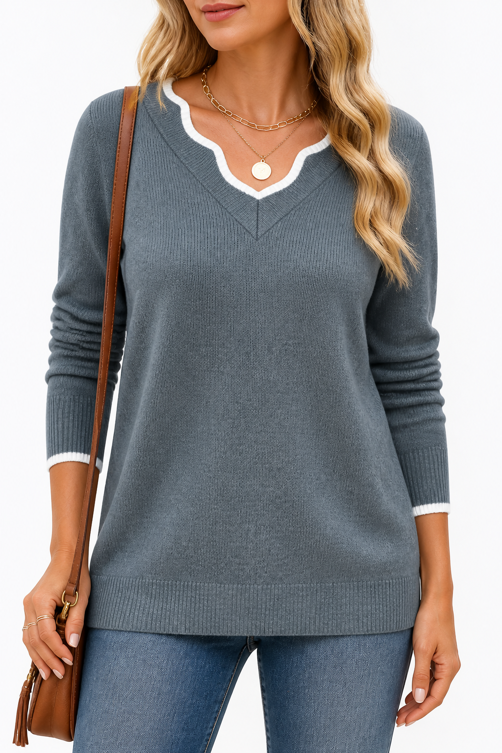 Hudson & Parker - Wavy-Trim V-Neck Knit Top