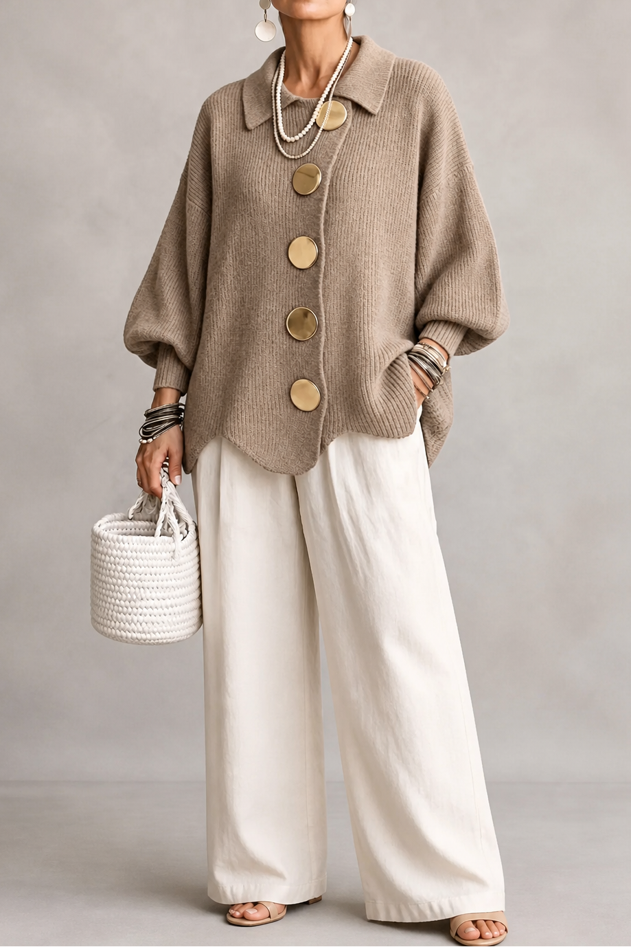Hudson & Parker - Oversized Scalloped-Hem Button Cardigan