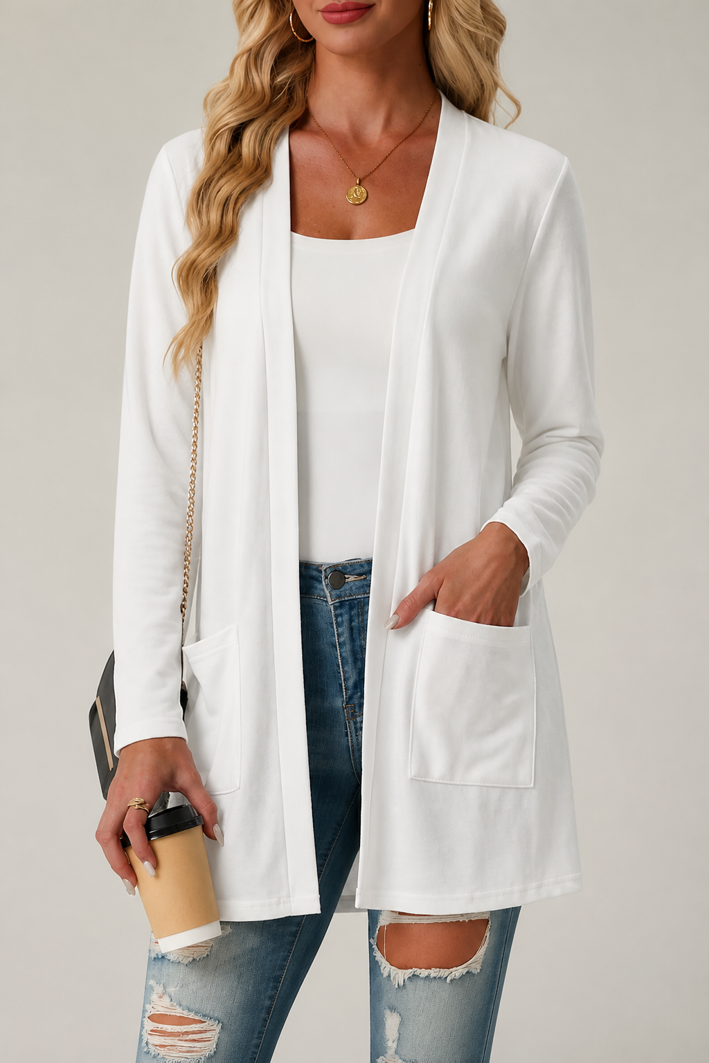 Hudson & Parker - Eyelet Waterfall Open-Front Cardigan