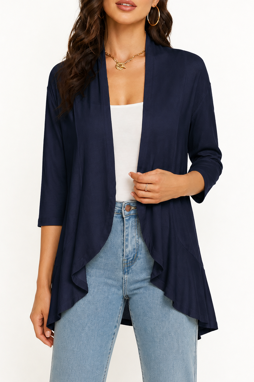 Hudson & Parker - 3/4 Sleeve Open Front Waterfall Cardigan