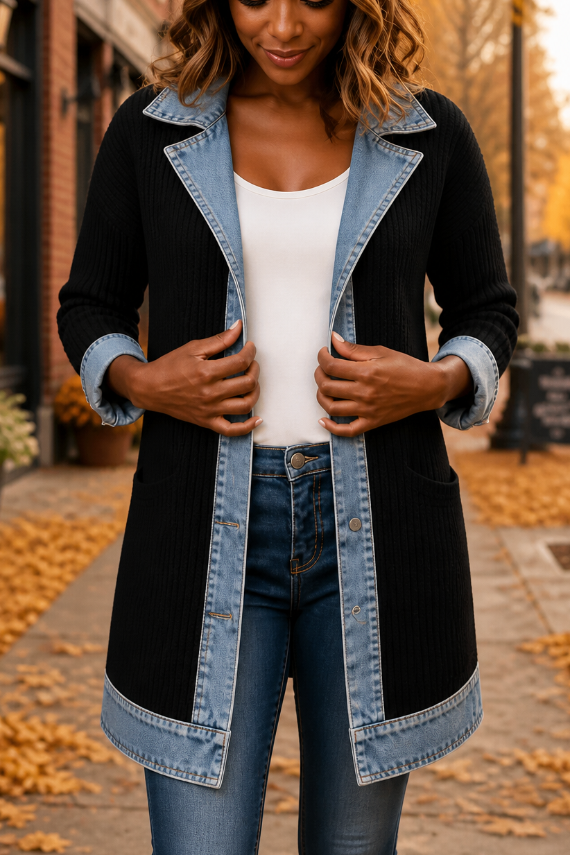 Hudson & Parker - Denim-Look Spliced Ribbed Knit Coat