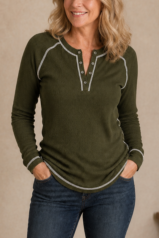 Hudson & Parker - Waffle Knit Contrast Stitch Henley Top