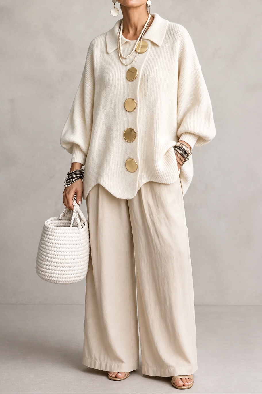 Hudson & Parker - Oversized Scalloped-Hem Button Cardigan