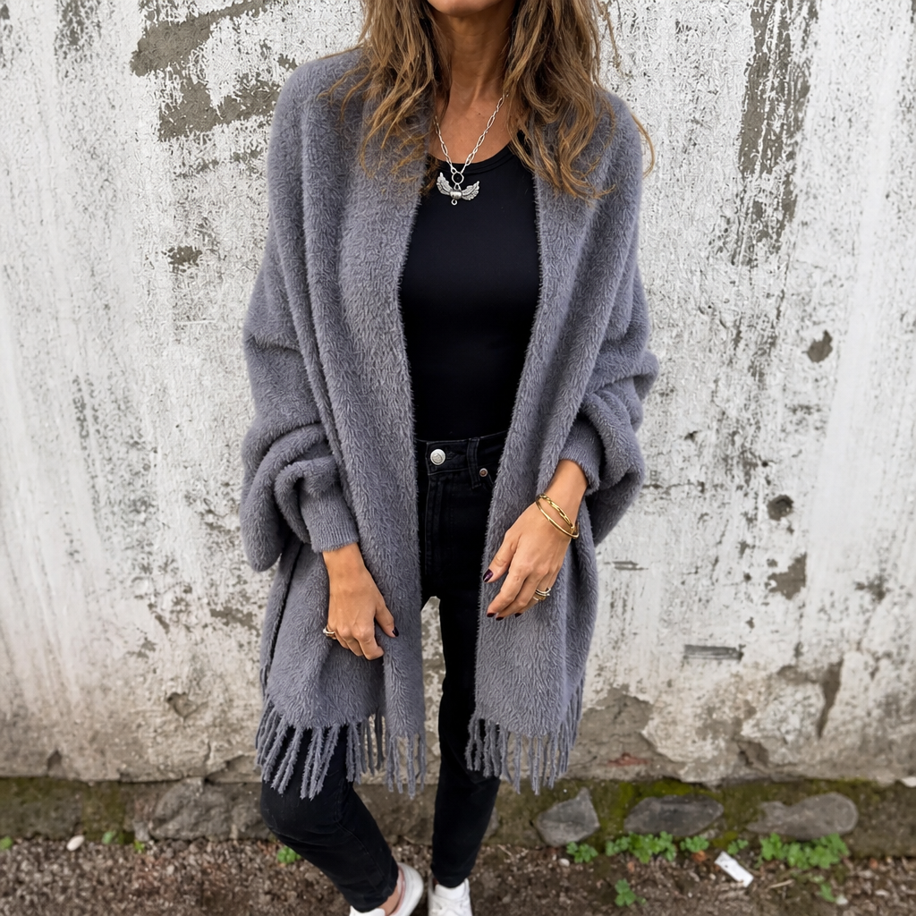 Mantelle - Draped Shawl Collar Open-Front Coat