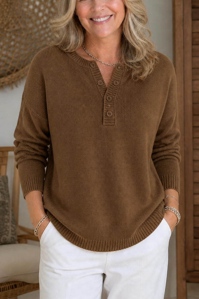 Hudson & Parker - V-Neck Button Placket Knit Sweater